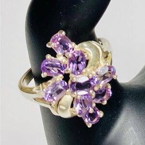 925 Sterling Pranda Design w. 9 Amethyst Gemstones - Size 9 3/4